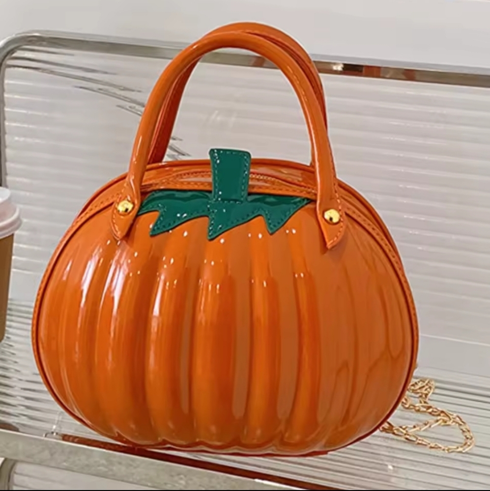 Pumpkin Purse Bag NEW vegan Leather Shiny 3D Halloween Thanksgiving Fall Autumn